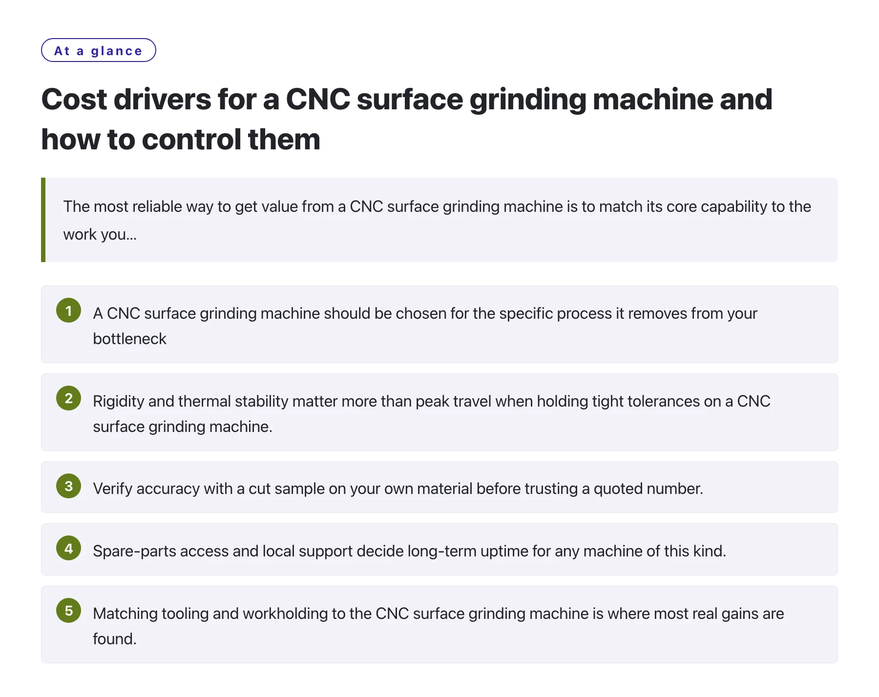 Cost drivers for a CNC surface grinding machine and how to control them——全文要点速览